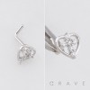 HEART-SHAPED DESIGN CENTERED WITH A MULTI CZ CROSS INLAID 316L SURGICAL STEEL L-SHAPE NOSE RING